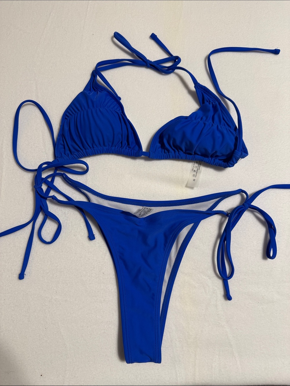 Blue Women's String Bikini Set - Triangle Top & Tie-Side Bottom-s21